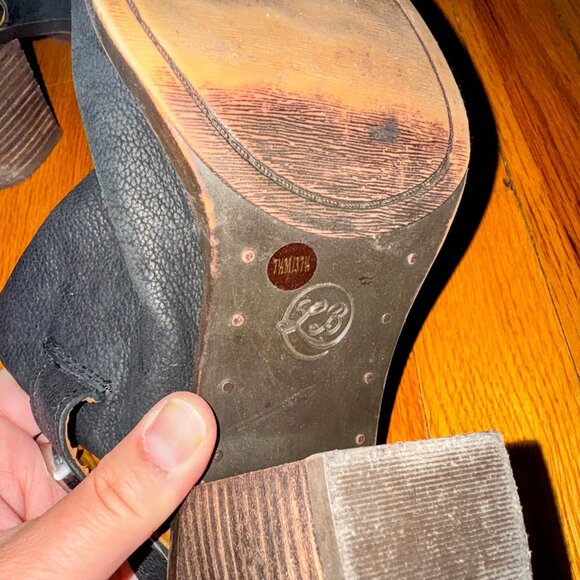 Lucky Brand Emery Black Leather Slingback Heels Mule Booties - Picture 4 of 4